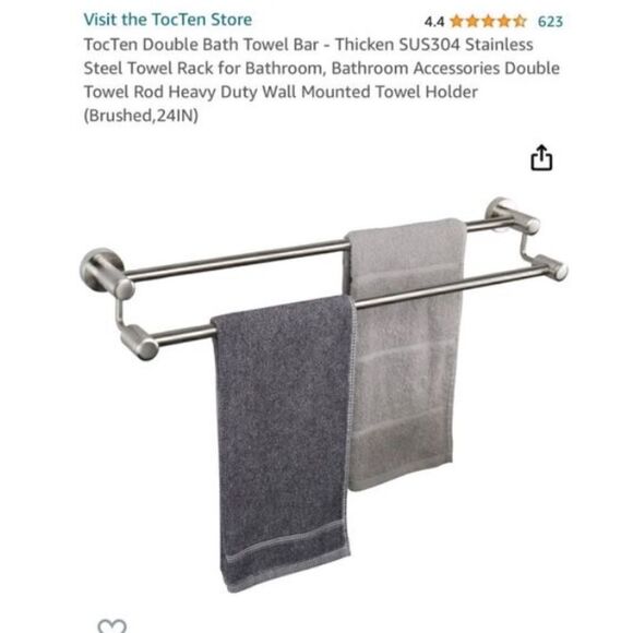 *NEW*Set Of 2 TocTen Stainless Steel Thicken Wall Mounted Double Bath Towel Bar - Picture 1 of 16
